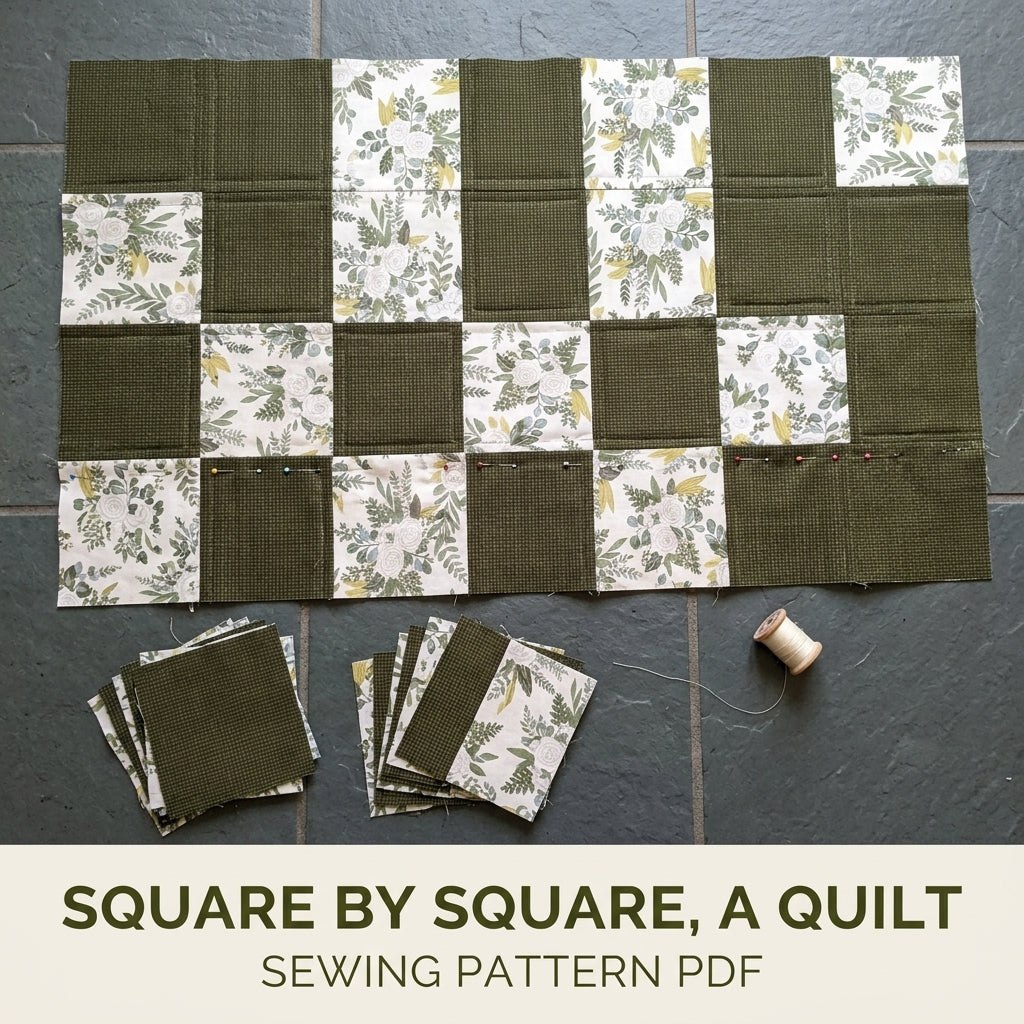 Olive Botanical Checkerboard Lap Quilt Sewing Pattern PDF – Easy Two Fabric Quilt