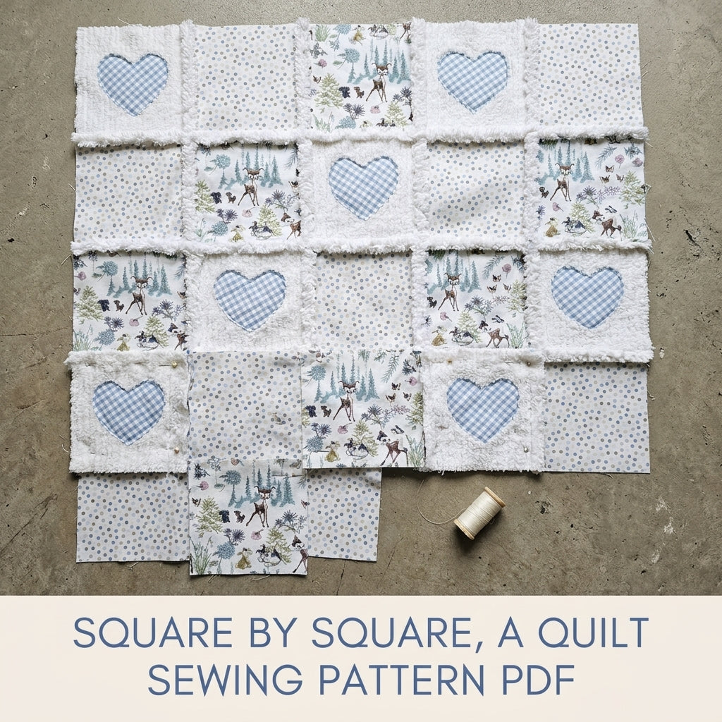 Gingham Heart Chenille Rag Quilt Sewing Pattern PDF – Baby Rag Quilt with Hearts