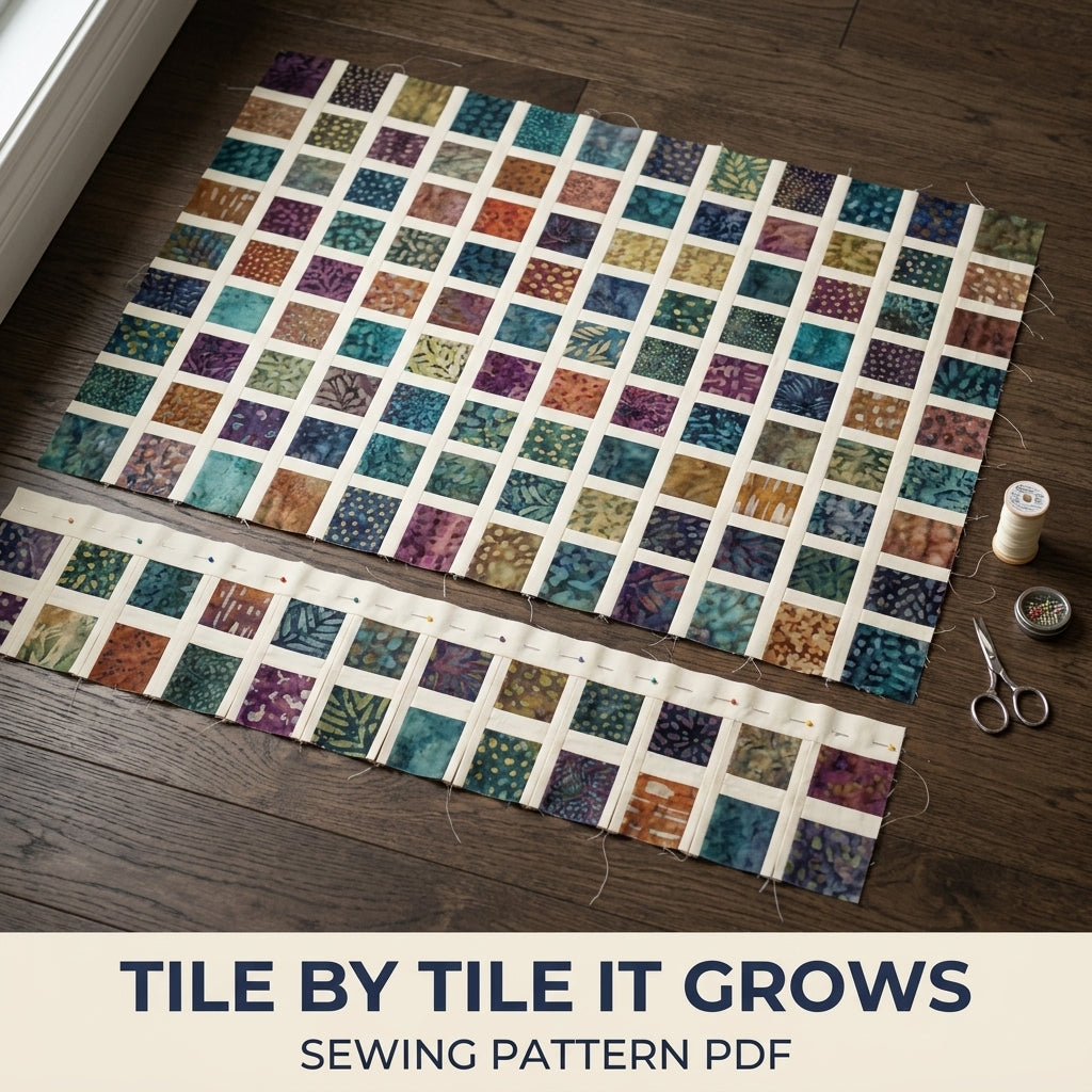 Modern Mosaic Quilt Pattern PDF – Small Squares Throw Quilt with Narrow Sashing for Batik Fabrics