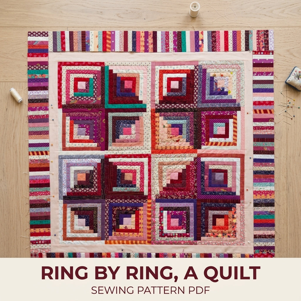 Scrappy Log Cabin Piano Key Quilt Sewing Pattern PDF – Square Throw Quilt