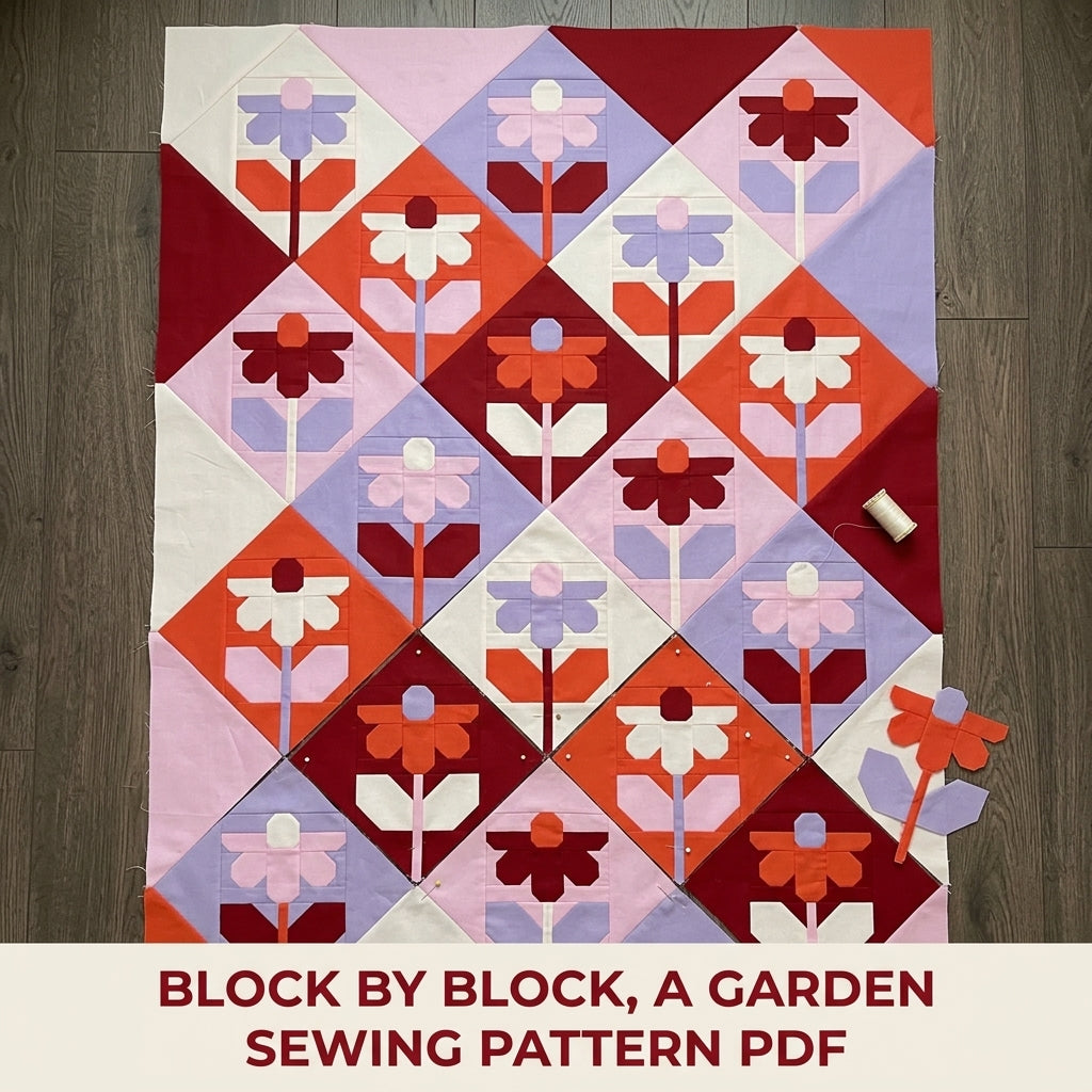 Modern Flower Diamond Quilt Sewing Pattern PDF – On Point Flower Block Quilt