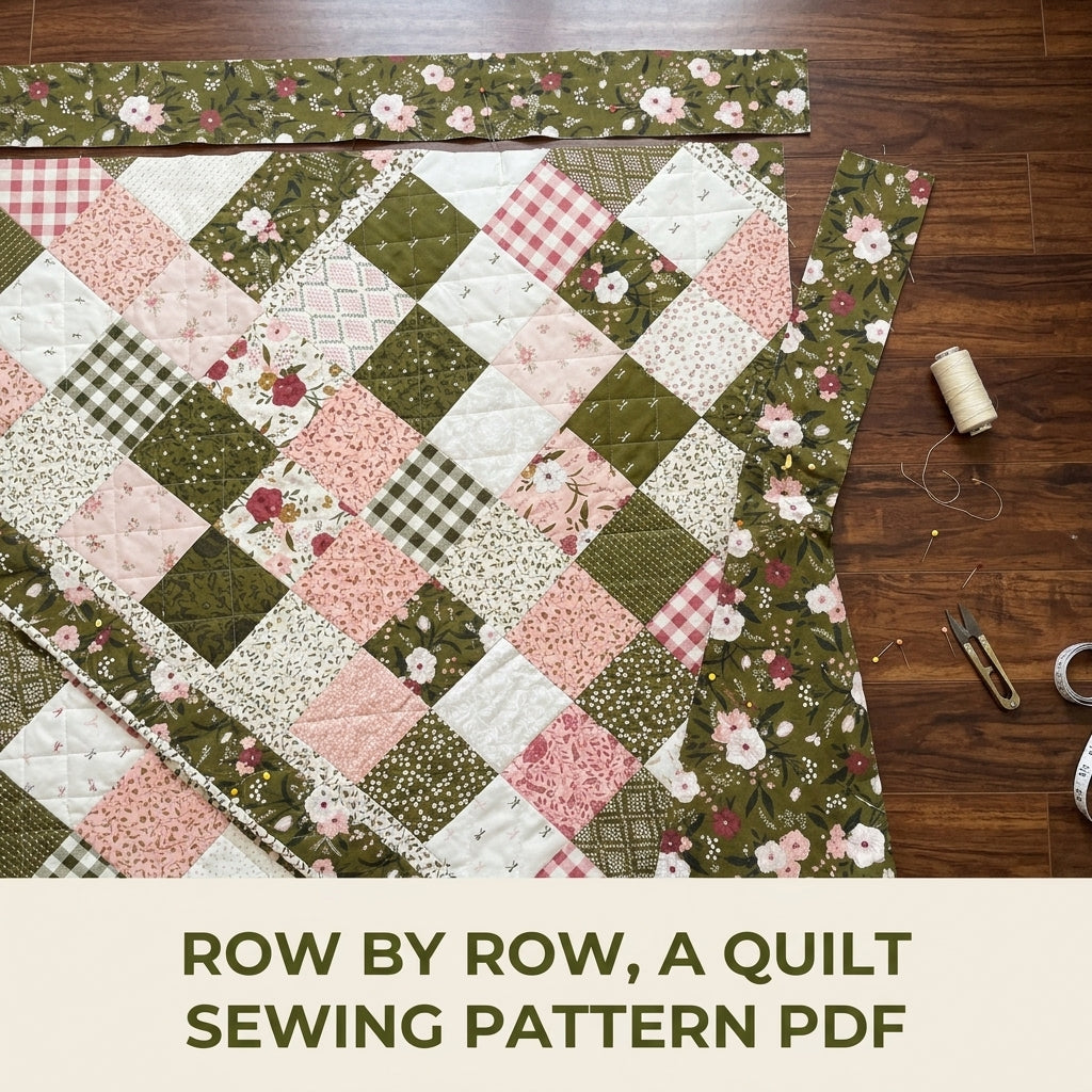 Olive and Pink Garden Patchwork Quilt Sewing Pattern PDF – Easy Squares Quilt