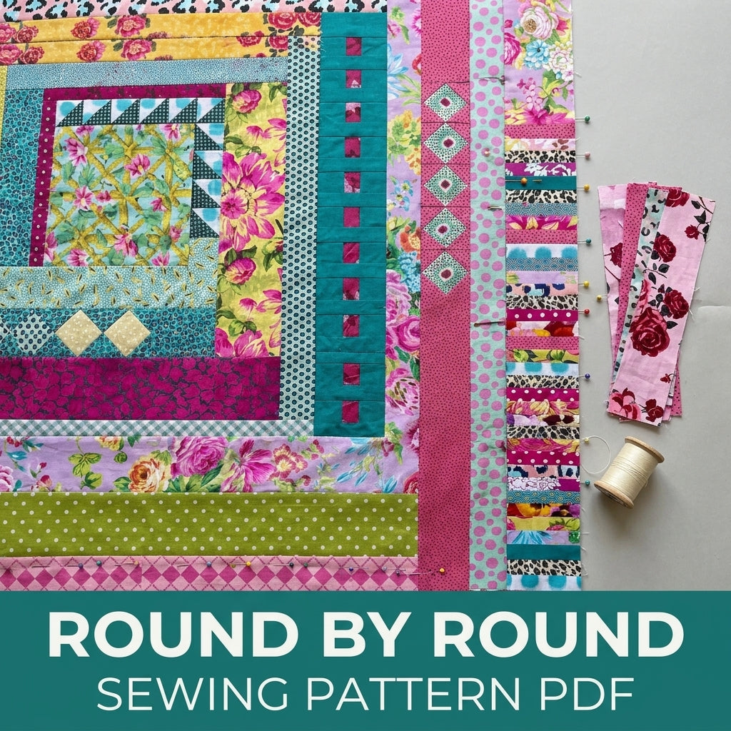 Medallion Strip Quilt Sewing Pattern PDF – Bright Round by Round Quilt