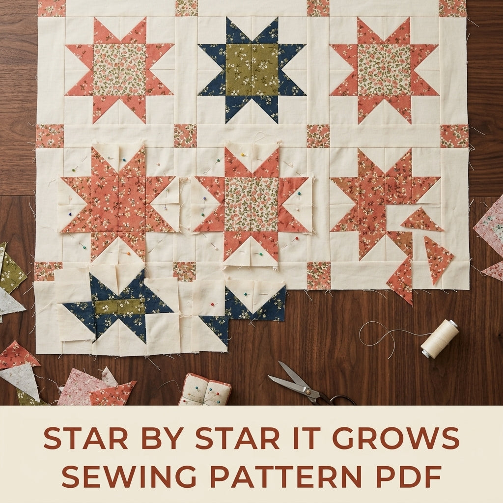 Sawtooth Star Quilt Pattern PDF – Traditional Star Throw Quilt with Sashing and Cornerstones