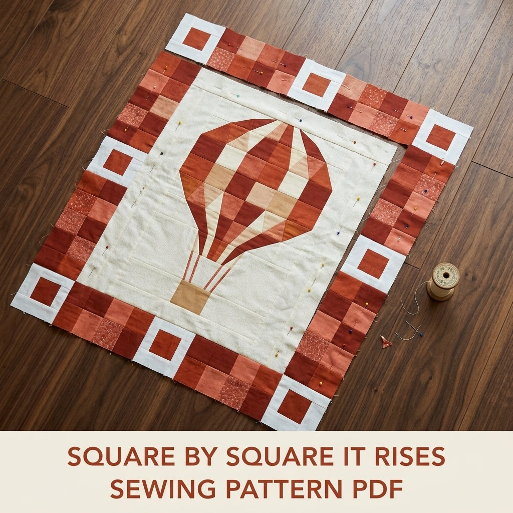 Hot Air Balloon Baby Quilt Pattern PDF – Pieced Nursery Quilt with Checkerboard Border