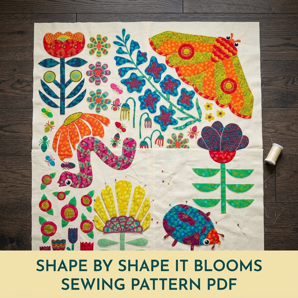 Folk Garden Appliqué Quilt Pattern PDF – Bold Flower and Bug Statement Quilt