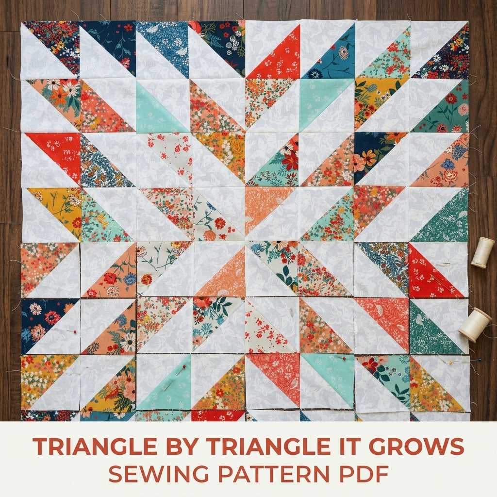 Floral Starburst Quilt Pattern PDF – Easy Half-Square Triangle Quilt for Fat Quarters