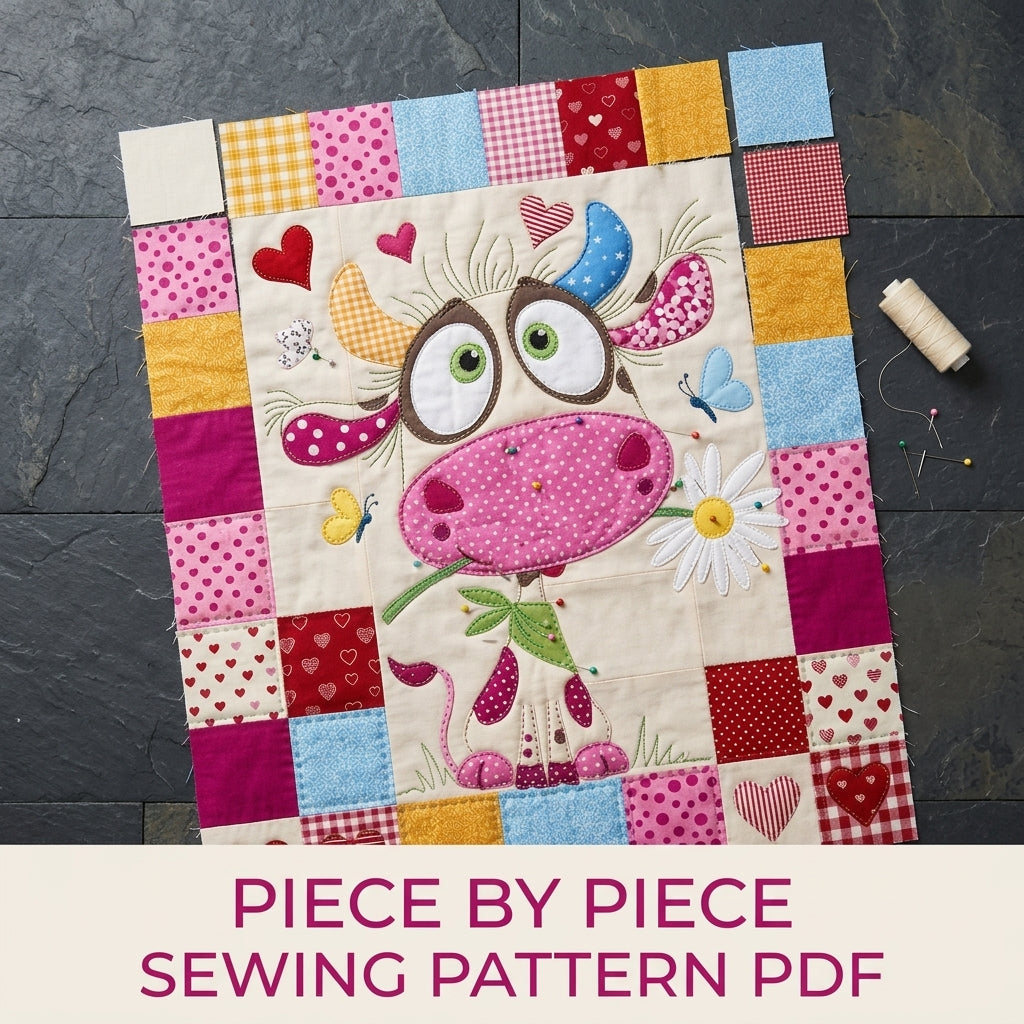 Cow Appliqué Mini Quilt Sewing Pattern PDF – Whimsical Farm Wall Quilt
