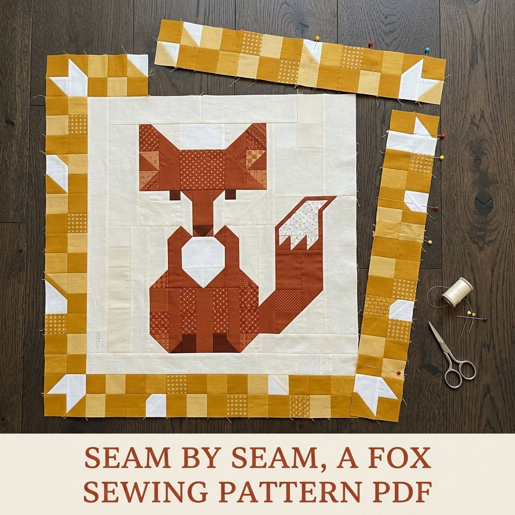 Fox Baby Quilt Pattern PDF – Woodland Pieced Nursery Quilt with Mustard Border
