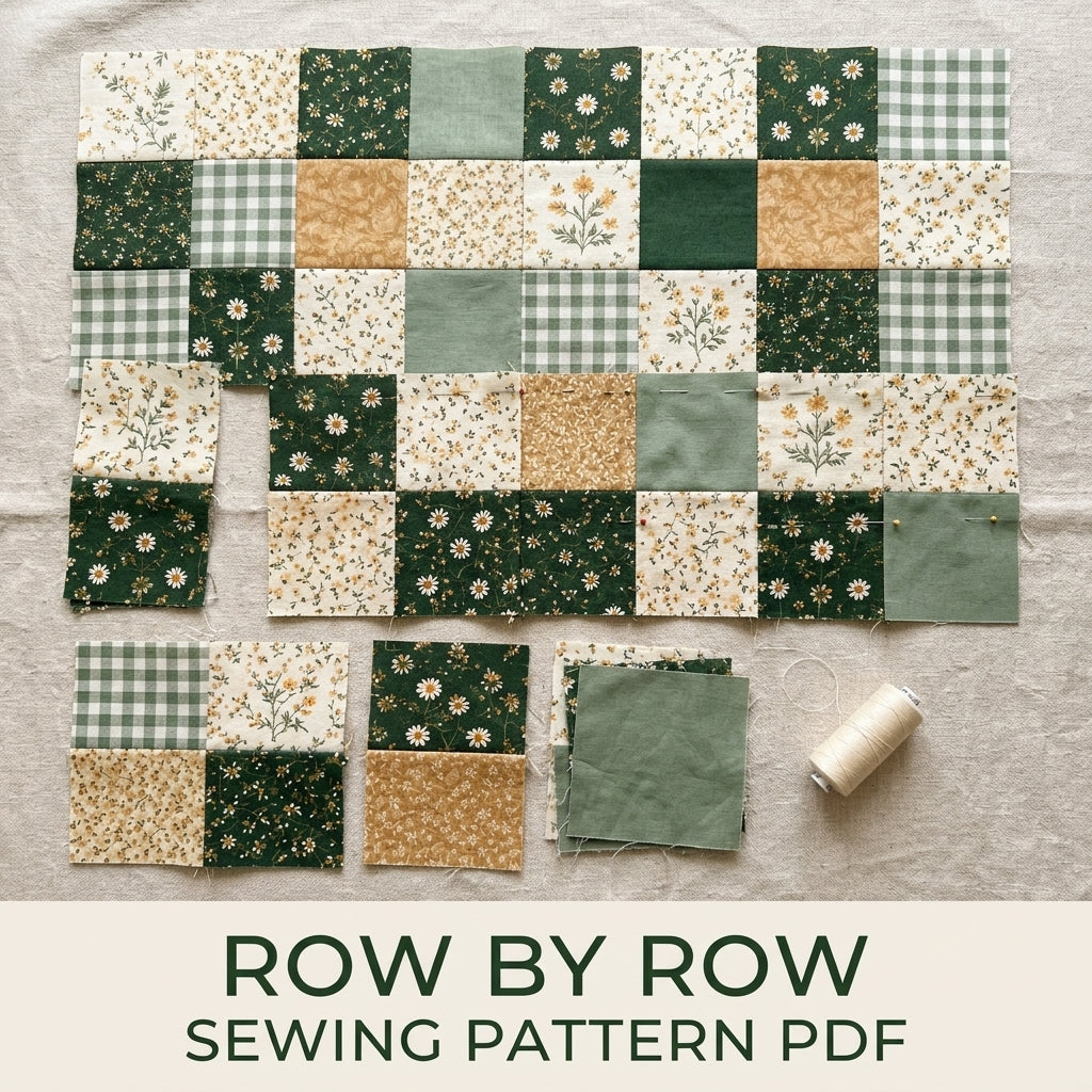 Green Meadow Patchwork Quilt Sewing Pattern PDF – Easy Squares Green Floral Quilt