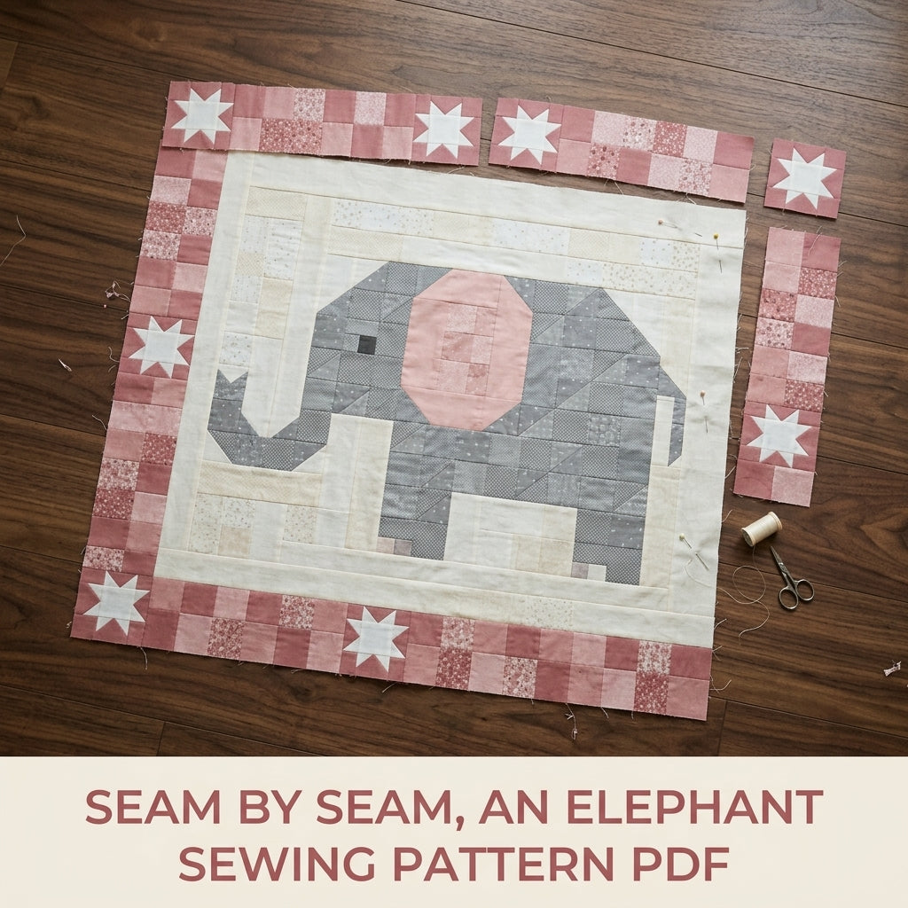 Elephant Baby Quilt Pattern PDF – Pieced Nursery Quilt in Grey and Pink