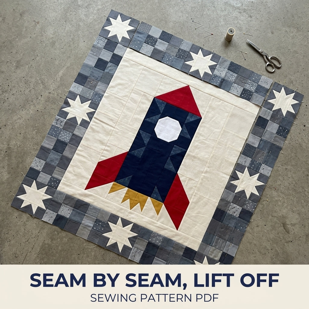 Rocket Baby Quilt Pattern PDF – Space Pieced Nursery Quilt with Star Border