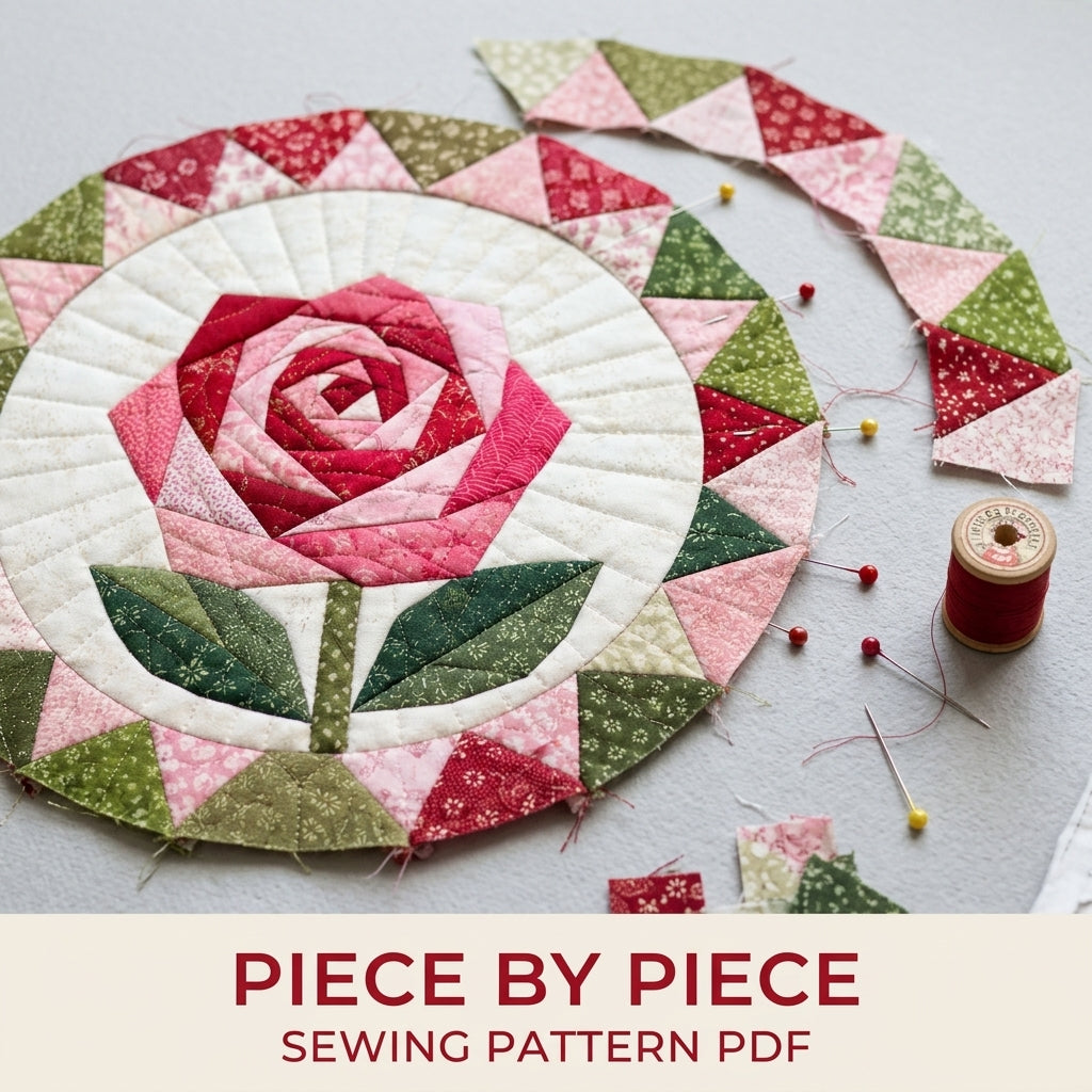 Rose Star Round Hot Pad Sewing Pattern PDF – Foundation Paper Pieced Rose
