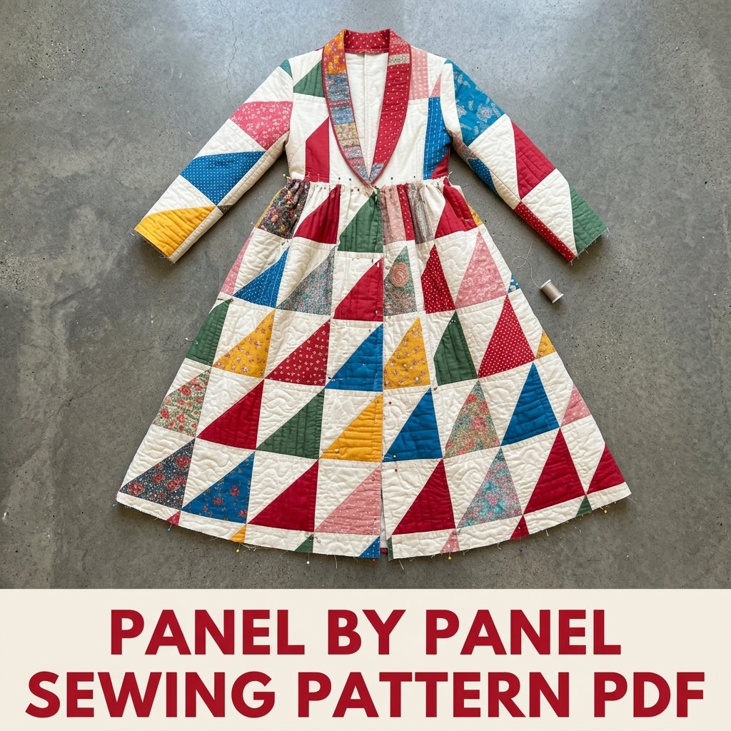 Triangle Patchwork Wrap Coat Sewing Pattern PDF – Long Quilted Coat