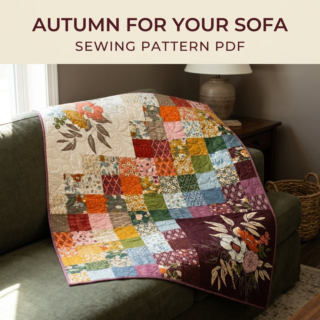 Floral Panel Scrappy Quilt Pattern PDF – Big Print Showcase Throw with Patchwork Squares