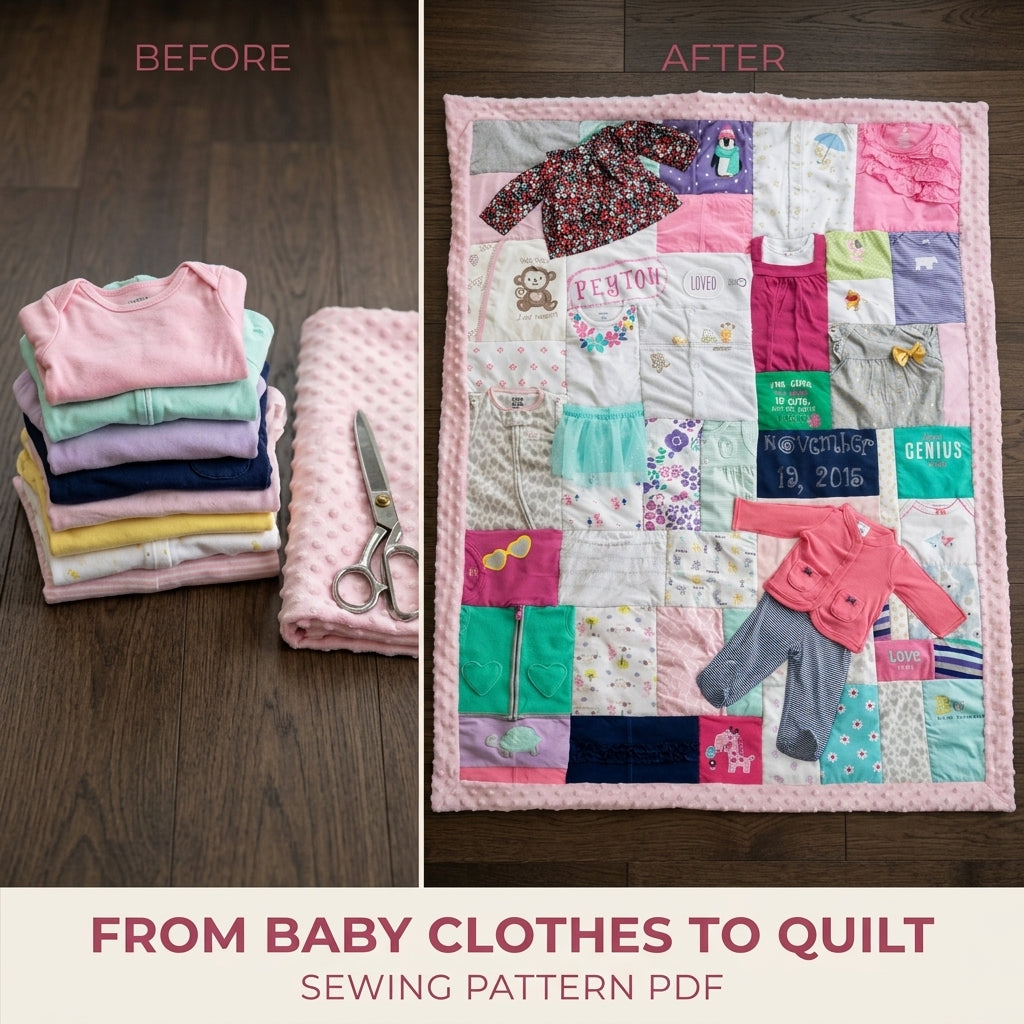 Minky Border Memory Quilt Sewing Pattern PDF – Baby Clothes Keepsake with Soft Border