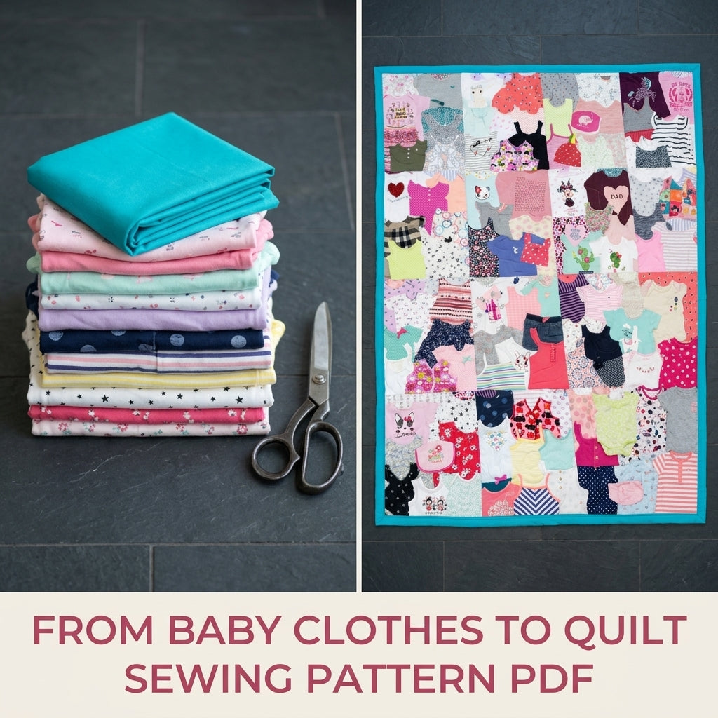 Teal Border Onesie Memory Quilt Sewing Pattern PDF – Baby Clothes Keepsake Quilt with Teal Border