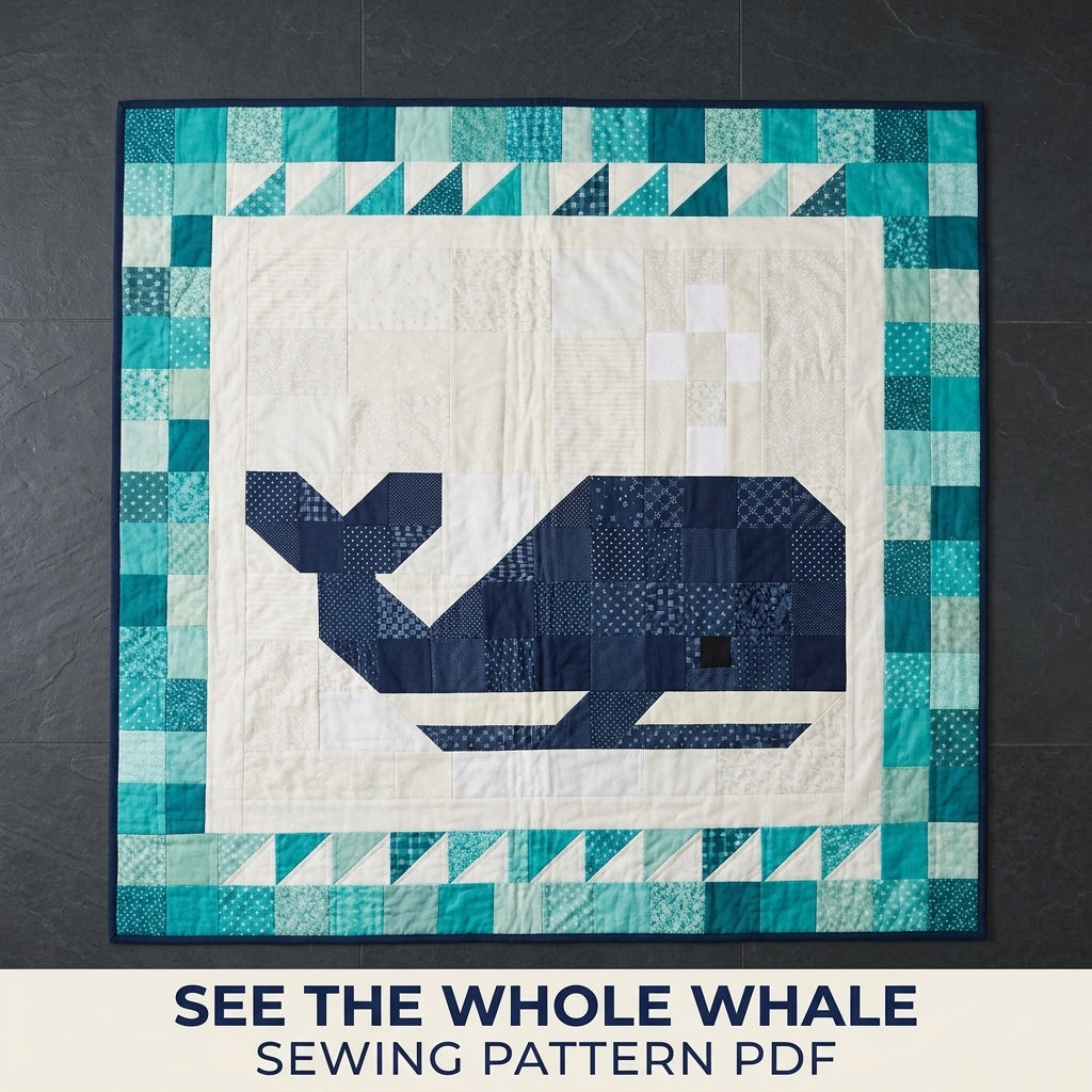 Whale Baby Quilt Pattern PDF – Ocean Pieced Nursery Quilt with Teal Border