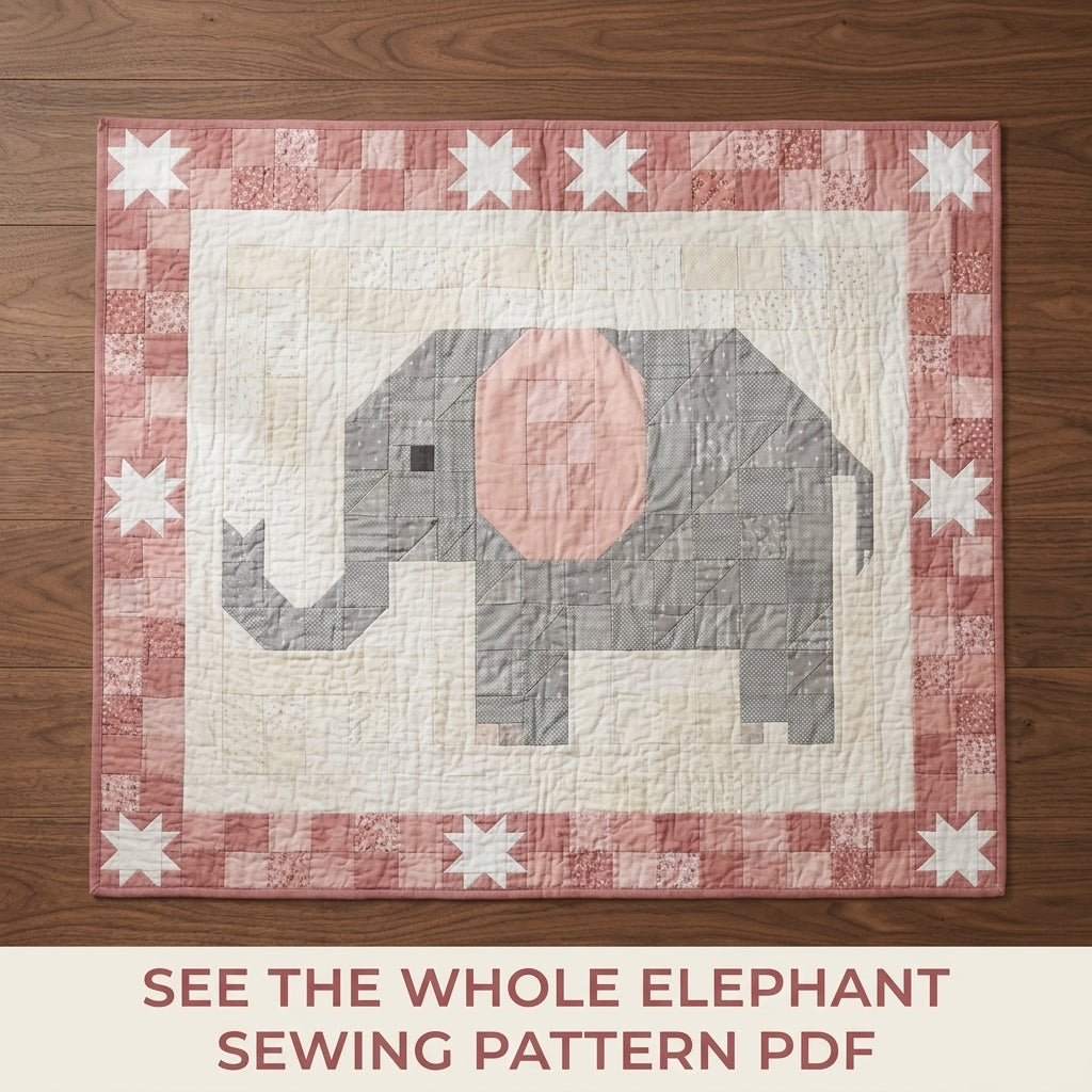 Elephant Baby Quilt Pattern PDF – Pieced Nursery Quilt in Grey and Pink