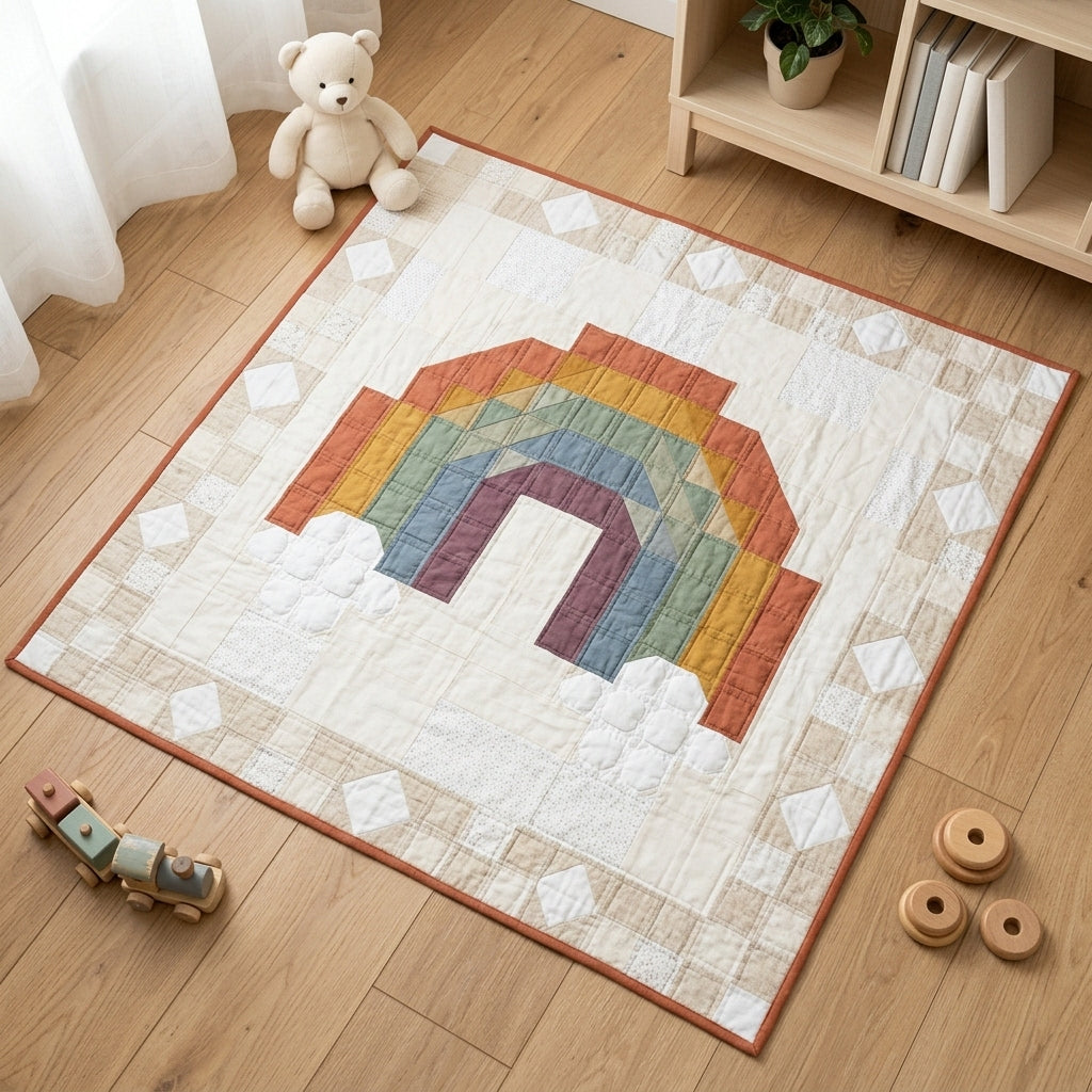 Rainbow Baby Quilt Pattern PDF – Boho Pieced Nursery Quilt with Clouds