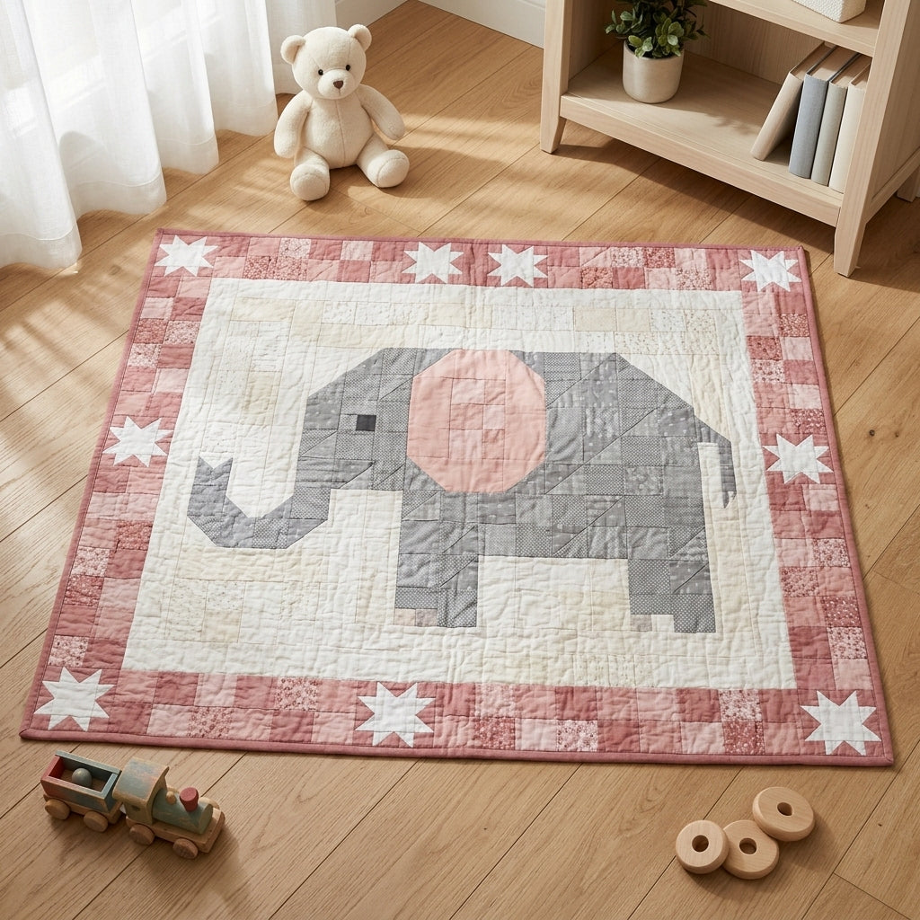 Elephant Baby Quilt Pattern PDF – Pieced Nursery Quilt in Grey and Pink