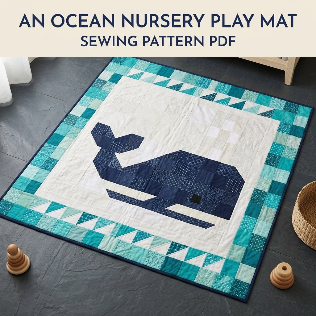 Whale Baby Quilt Pattern PDF – Ocean Pieced Nursery Quilt with Teal Border