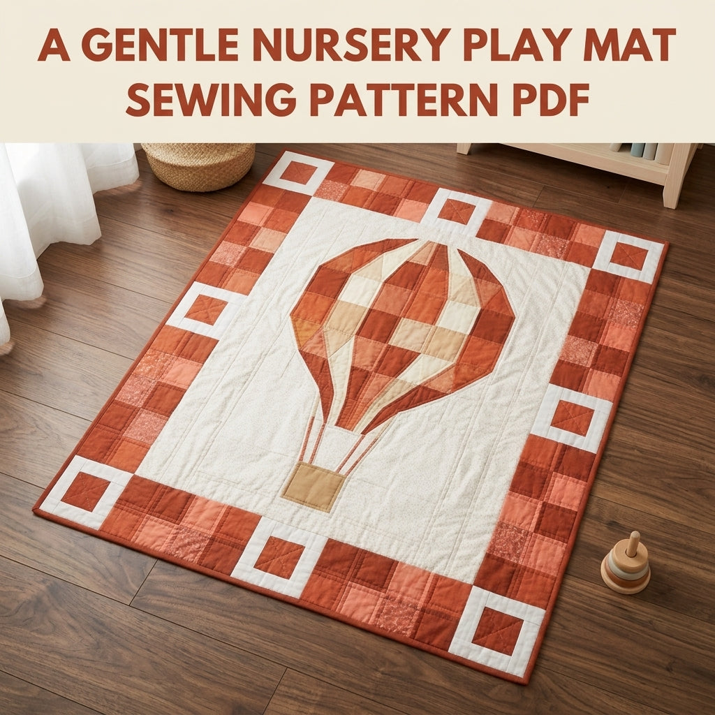 Hot Air Balloon Baby Quilt Pattern PDF – Pieced Nursery Quilt with Checkerboard Border