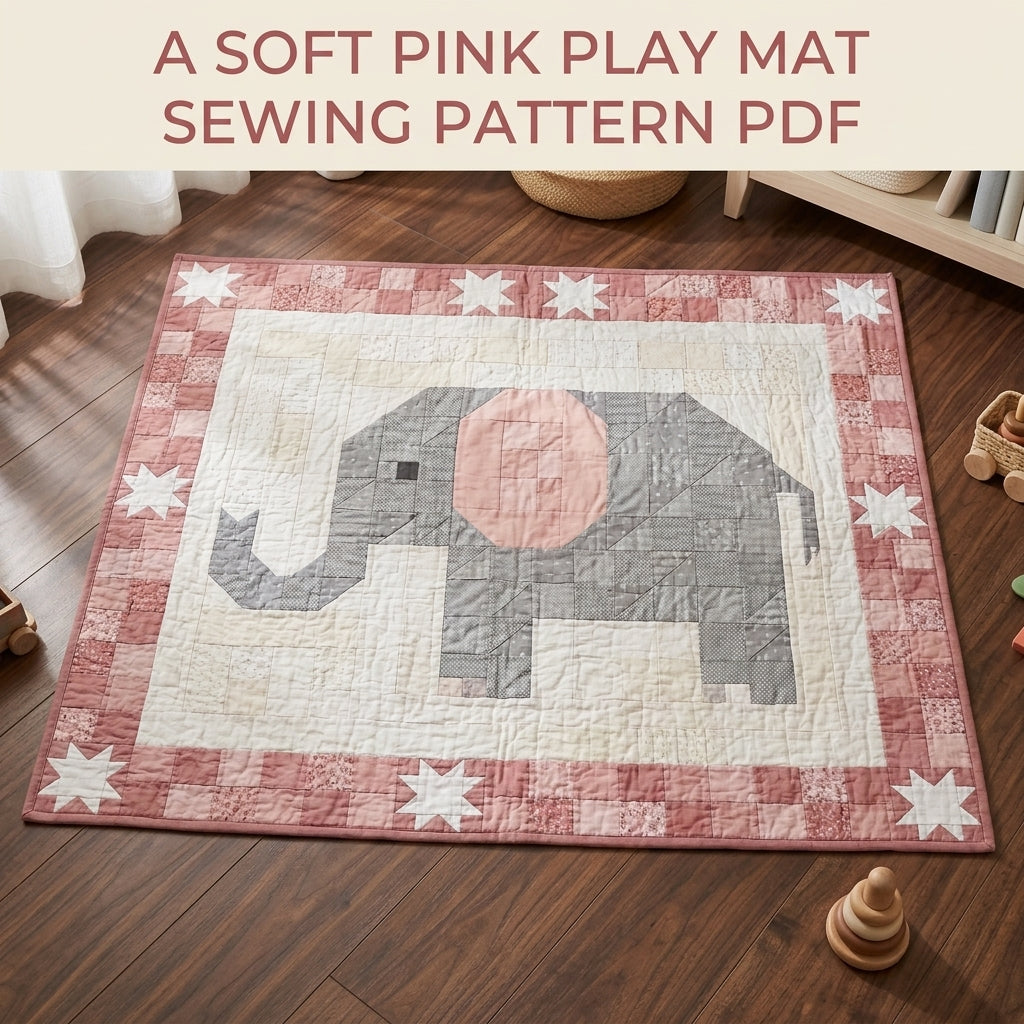Elephant Baby Quilt Pattern PDF – Pieced Nursery Quilt in Grey and Pink
