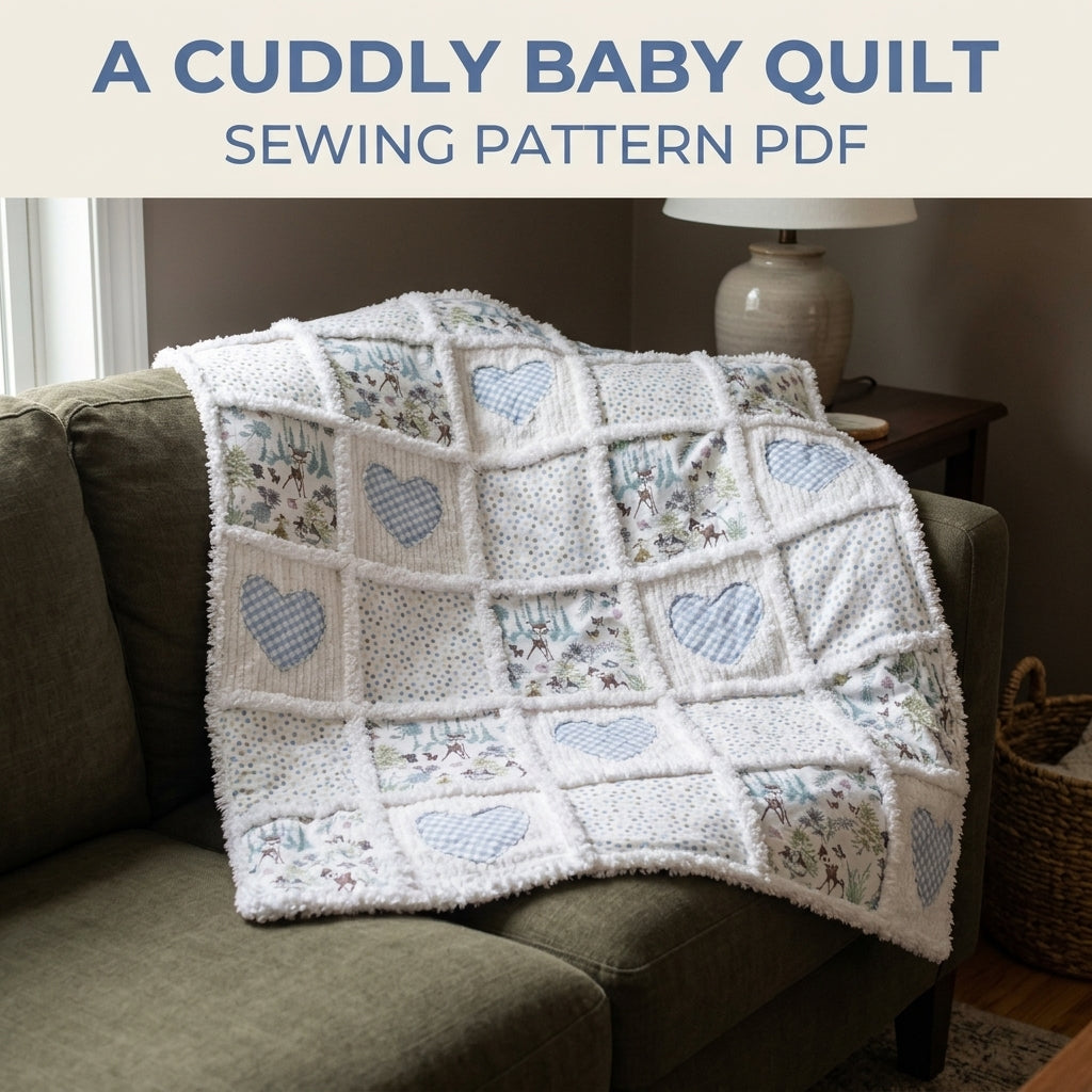 Gingham Heart Chenille Rag Quilt Sewing Pattern PDF – Baby Rag Quilt with Hearts