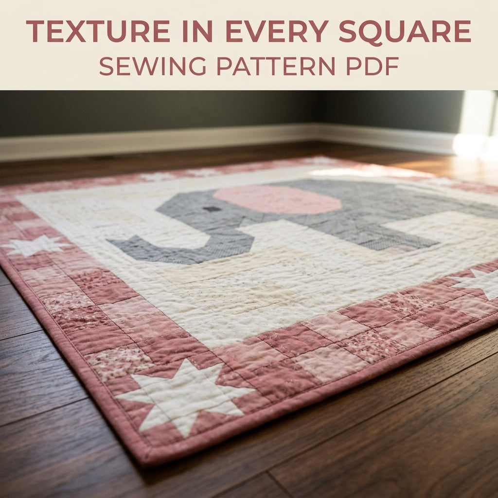 Elephant Baby Quilt Pattern PDF – Pieced Nursery Quilt in Grey and Pink