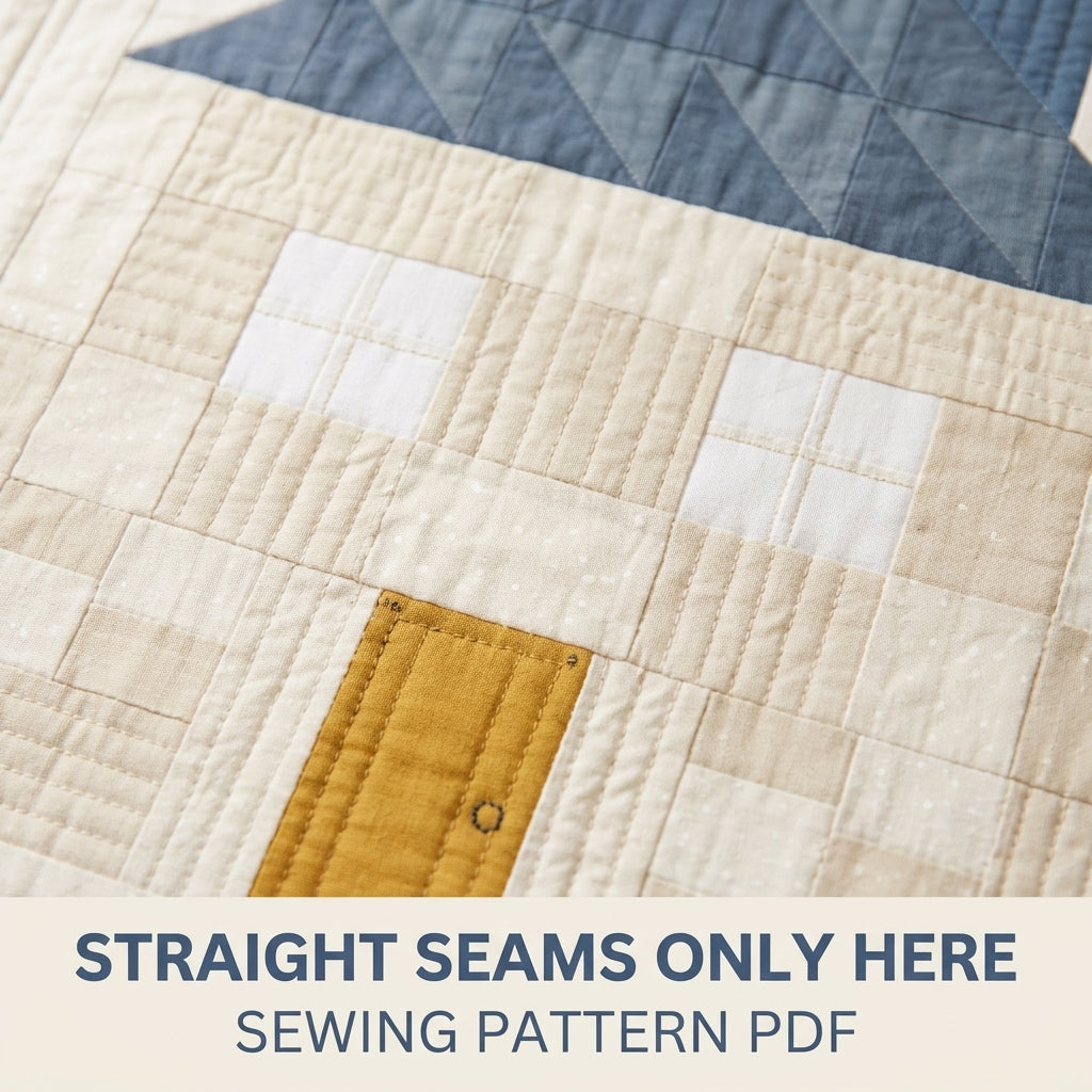 Little House Baby Quilt Pattern PDF – Pieced Nursery Quilt with Blue Checkerboard Border