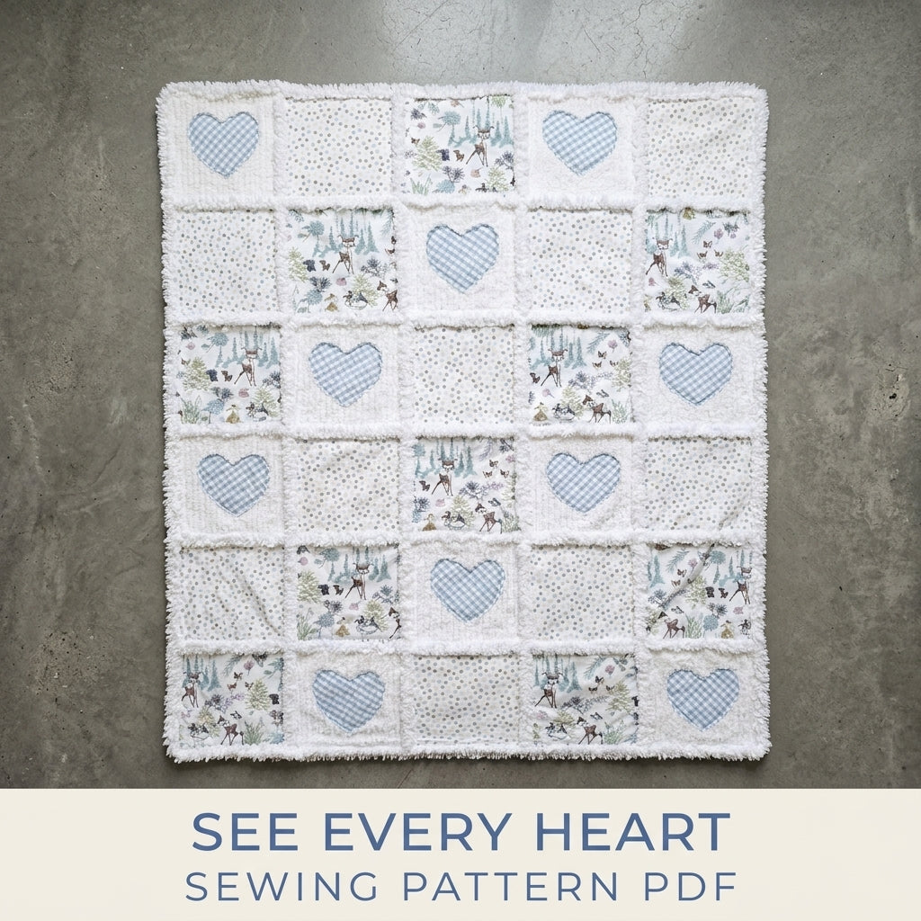 Gingham Heart Chenille Rag Quilt Sewing Pattern PDF – Baby Rag Quilt with Hearts