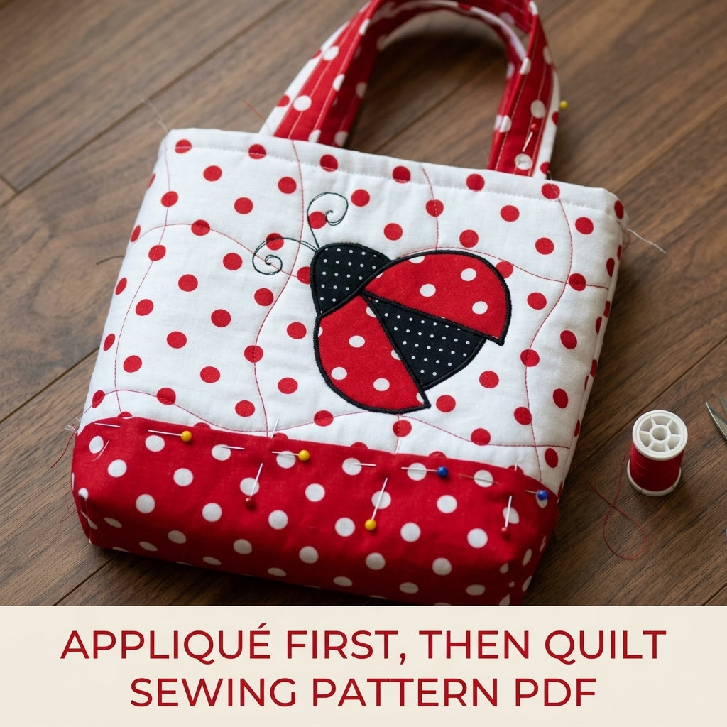 Ladybird Polka Dot Tote Sewing Pattern PDF – Kids Quilted Bag with Appliqué