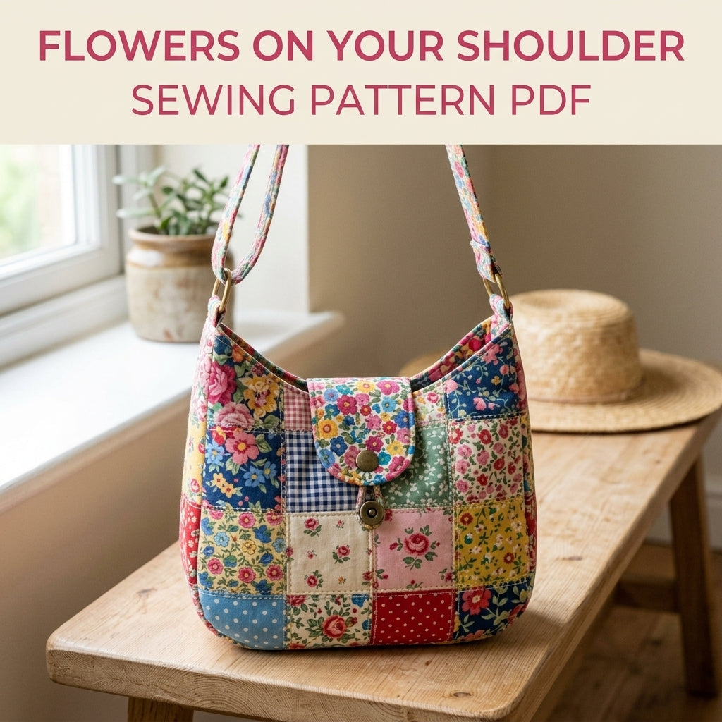 Floral Patchwork Hobo Bag Sewing Pattern PDF – Scrap Quilt Shoulder Bag