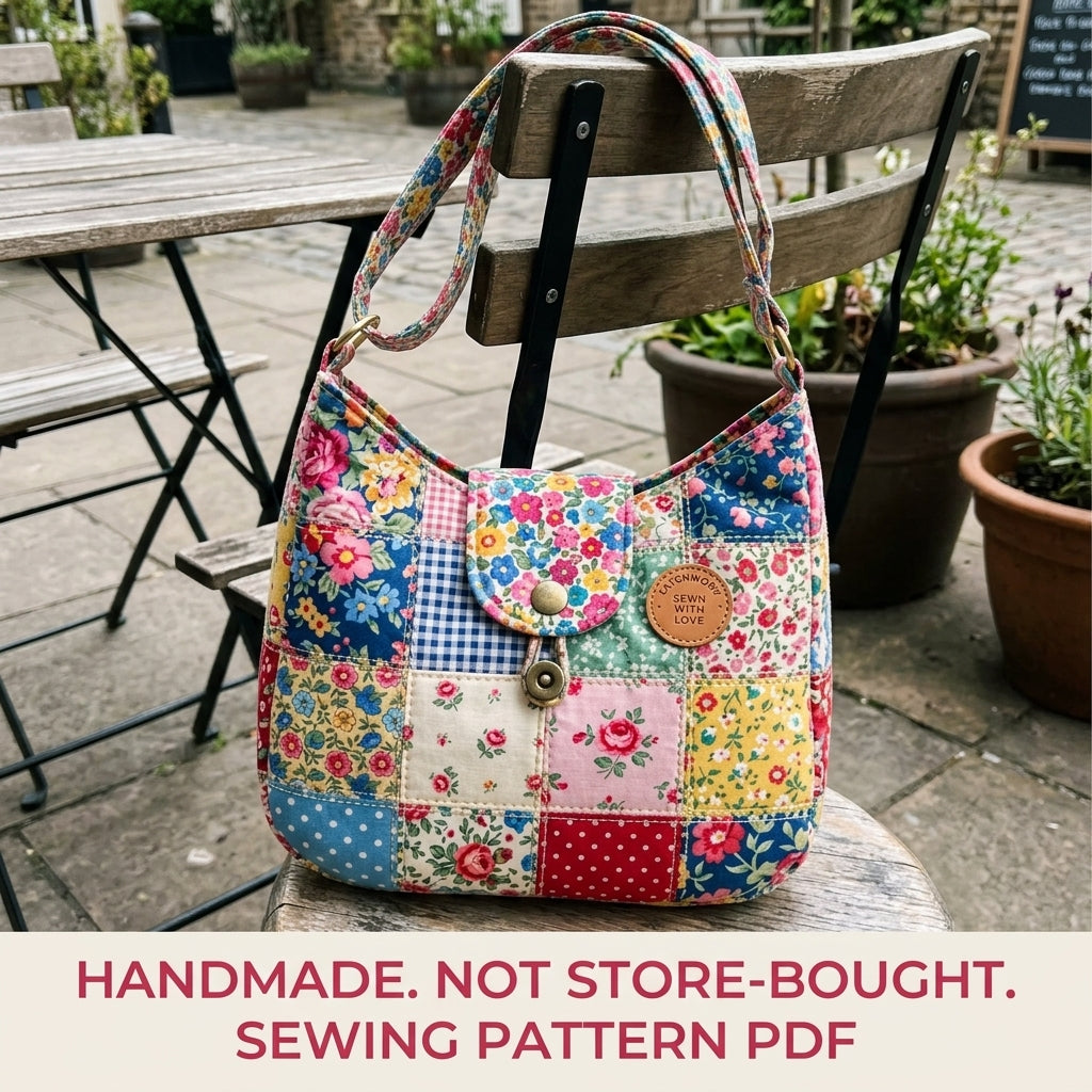 Floral Patchwork Hobo Bag Sewing Pattern PDF – Scrap Quilt Shoulder Bag