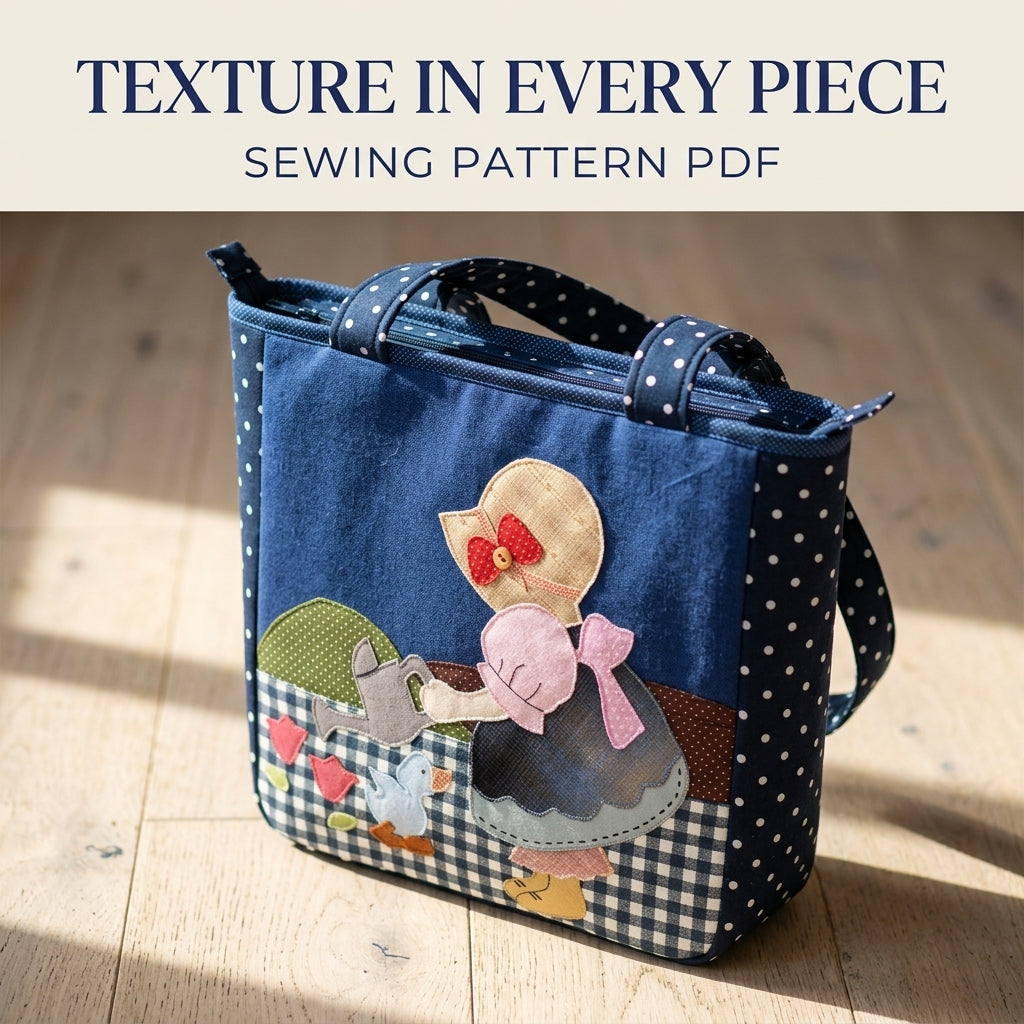Sunbonnet Girl Appliqué Tote Sewing Pattern PDF – Zip Tote with Appliqué Scene