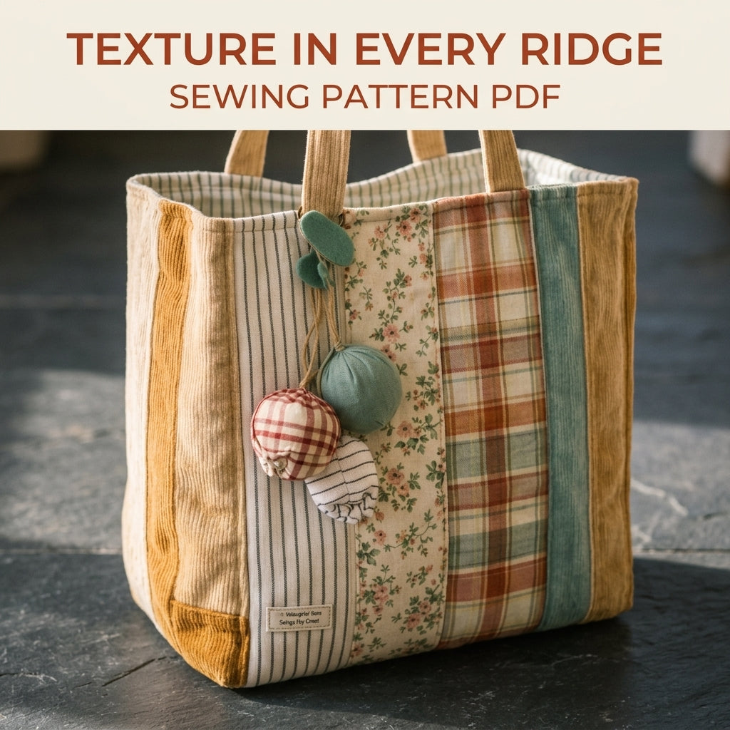 Corduroy Strip Patchwork Tote Sewing Pattern PDF – Easy Scrap Tote Bag