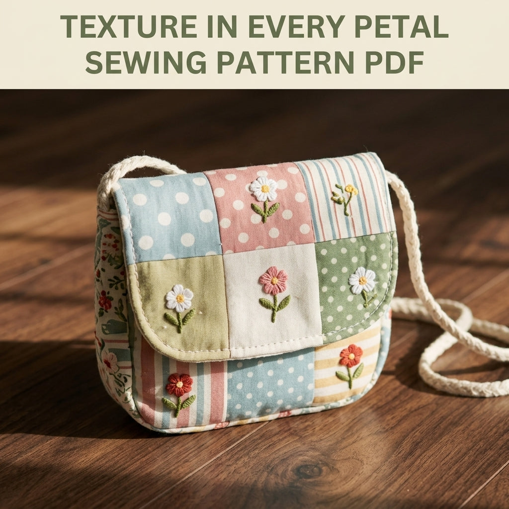 Embroidered Patchwork Flap Bag Sewing Pattern PDF – Small Crossbody with Flowers