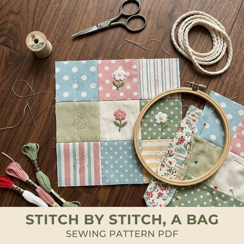 Embroidered Patchwork Flap Bag Sewing Pattern PDF – Small Crossbody with Flowers
