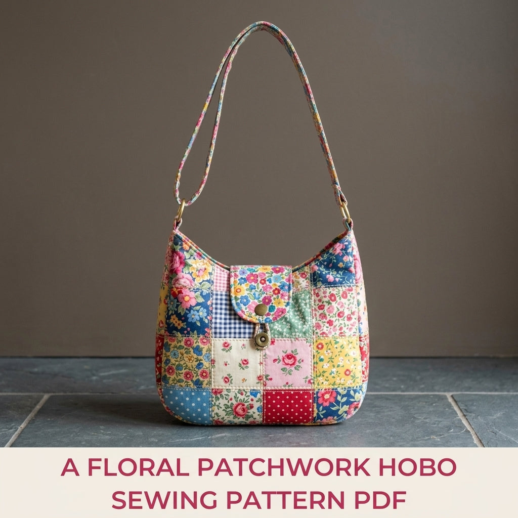 Floral Patchwork Hobo Bag Sewing Pattern PDF – Scrap Quilt Shoulder Bag