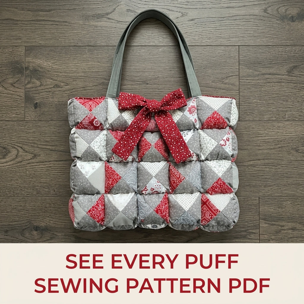 Puff Quilt Tote with Bow Sewing Pattern PDF – Biscuit Puff Bag