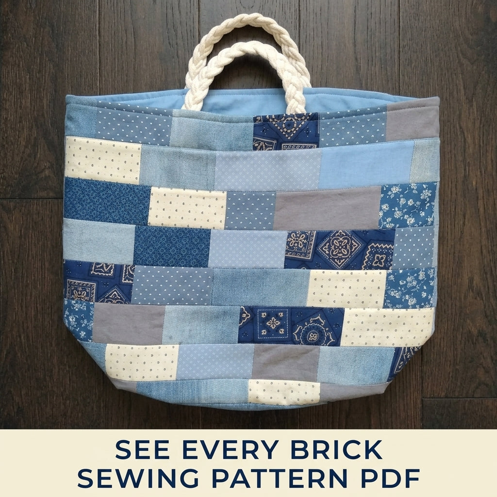 Denim Brick Patchwork Basket Sewing Pattern PDF – Upcycled Jeans Storage Bin