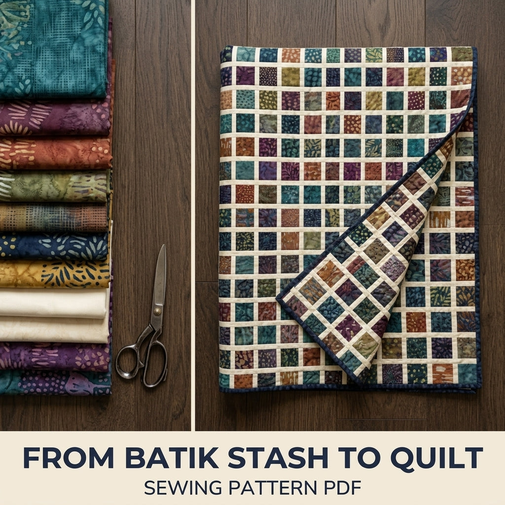 Modern Mosaic Quilt Pattern PDF – Small Squares Throw Quilt with Narrow Sashing for Batik Fabrics