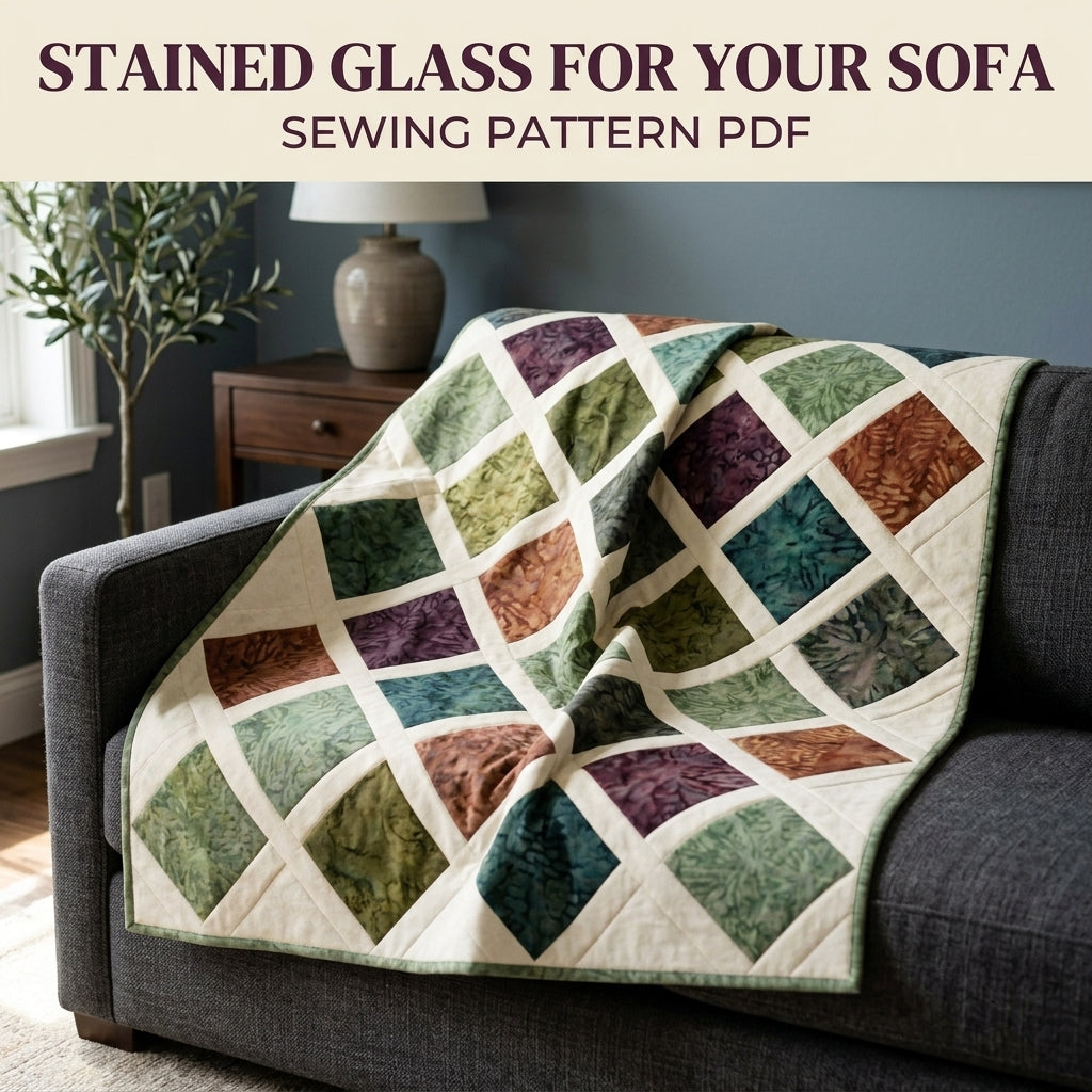 Modern Lattice Quilt Pattern PDF – Square Throw Quilt with Batik Blocks and Cream Sashing