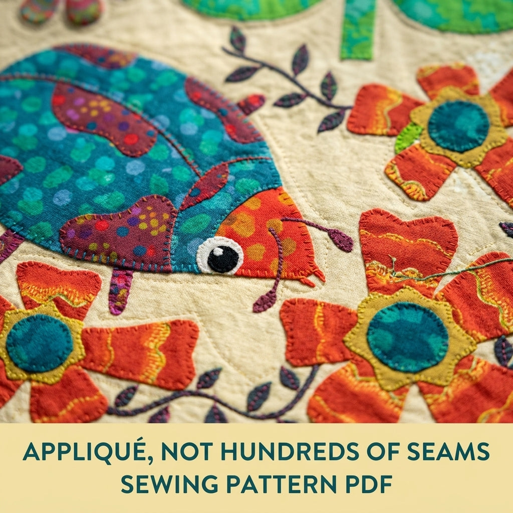 Folk Garden Appliqué Quilt Pattern PDF – Bold Flower and Bug Statement Quilt