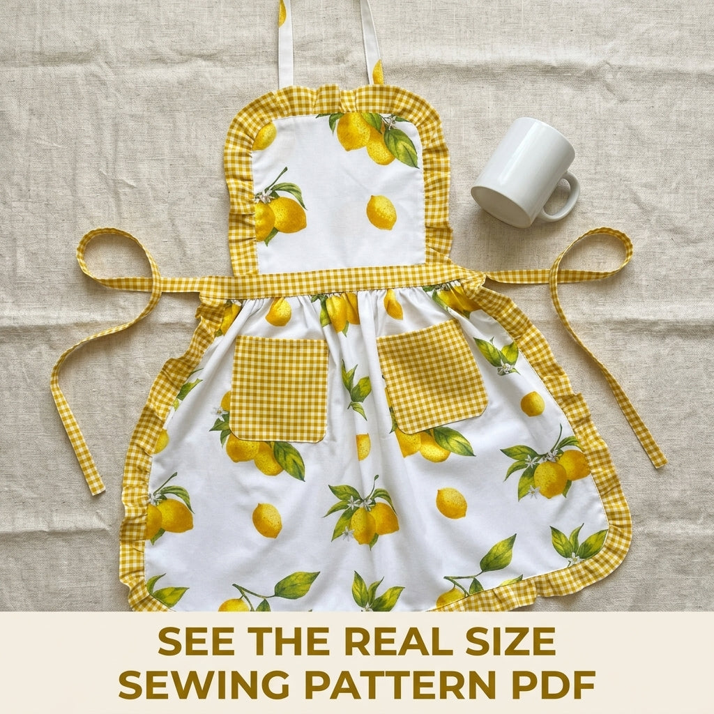 Lemon Gingham Ruffle Apron Sewing Pattern PDF – Cute Kitchen Apron