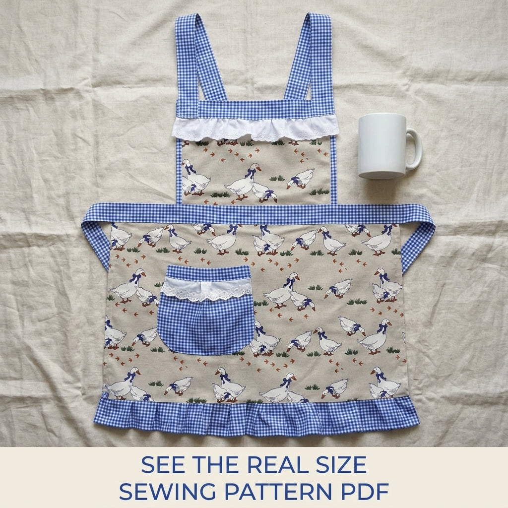Gingham Goose Apron Sewing Pattern PDF – Farmhouse Ruffle Apron