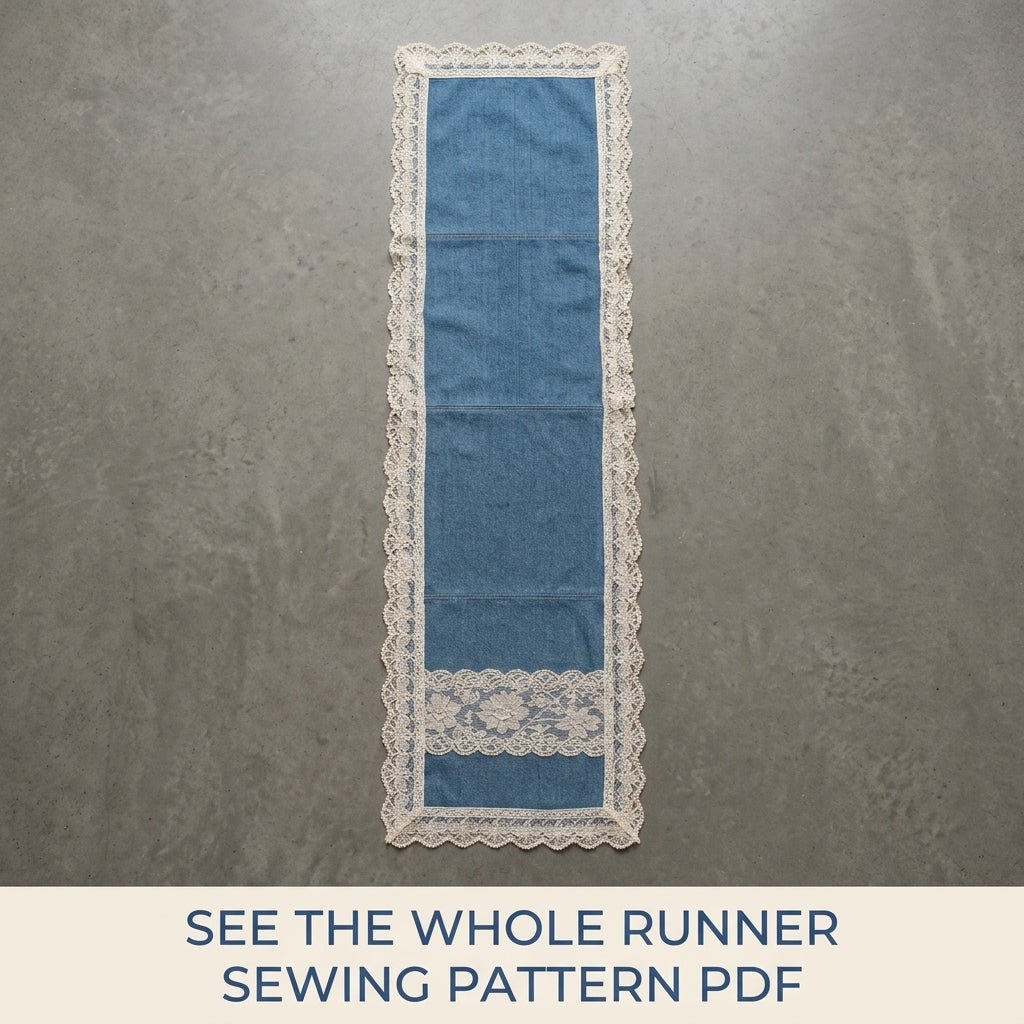 Denim Lace Table Runner Sewing Pattern PDF – Upcycled Jeans Table Decor