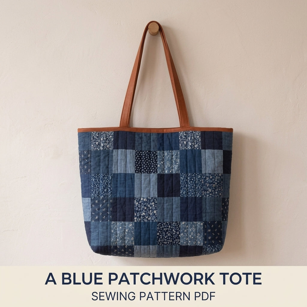 Quilted Tote Bag Sewing Pattern PDF – Patchwork Quilt Tote with Shoulder Straps
