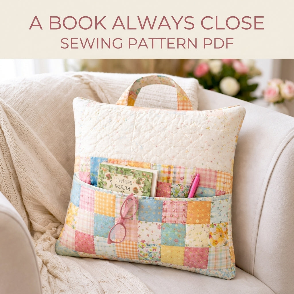 Patchwork Pocket Reading Pillow Sewing Pattern PDF – Book Pocket Cushion
